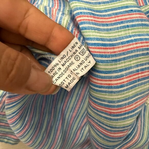 Idillio Positano Linen Candy Striped Beachy Long Sleeve Button Shirt Mens Medium - Picture 7 of 7